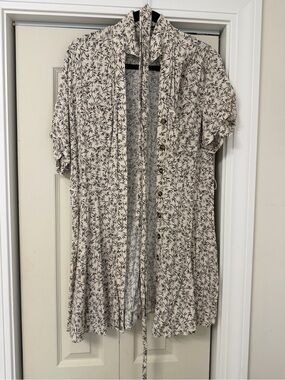 H&M Cream Tunic Dress with Navy Leaf Print